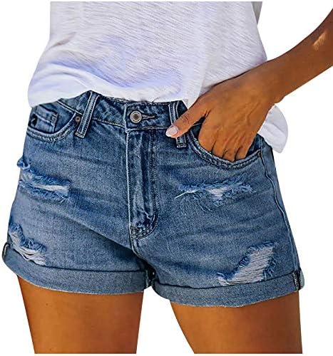 Shorts jeans de jeans do verão de verão feminino rasgado shorts jeans casuais shorts angustiados